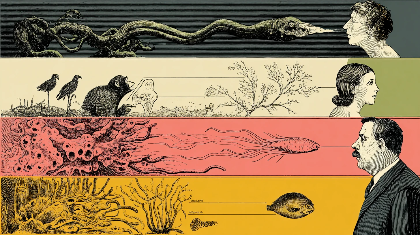 Komisches Evolutionsdiagramm im Vergleich von Frau und Mann