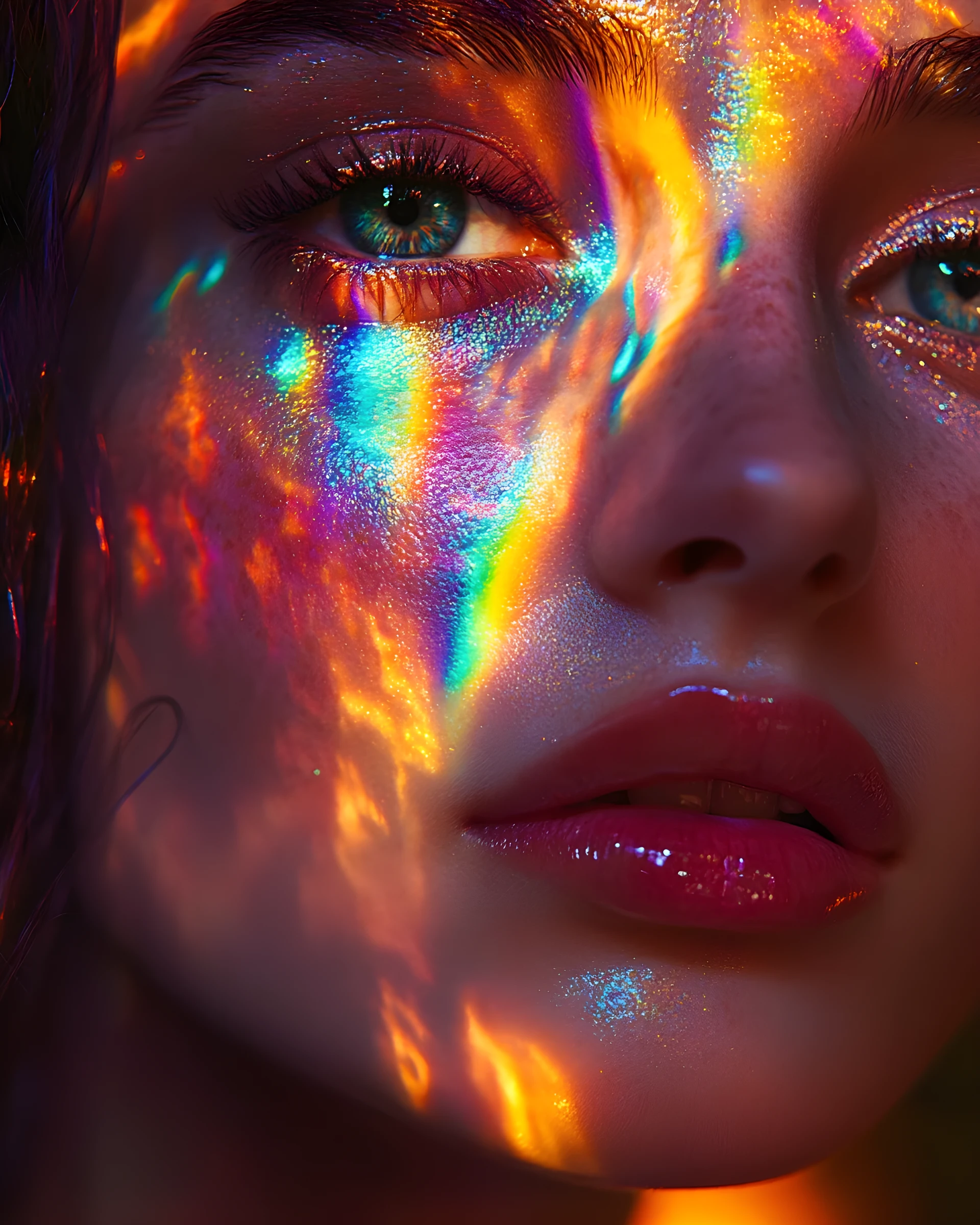 Ritratto in studio drammatico di una splendida donna dai colori vivaci