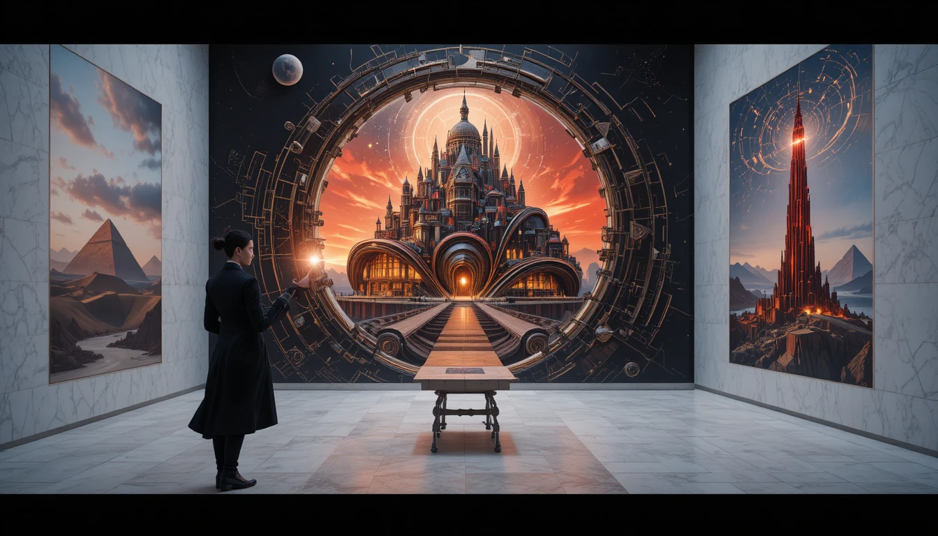 Woman in black coat touching glowing holographic city map