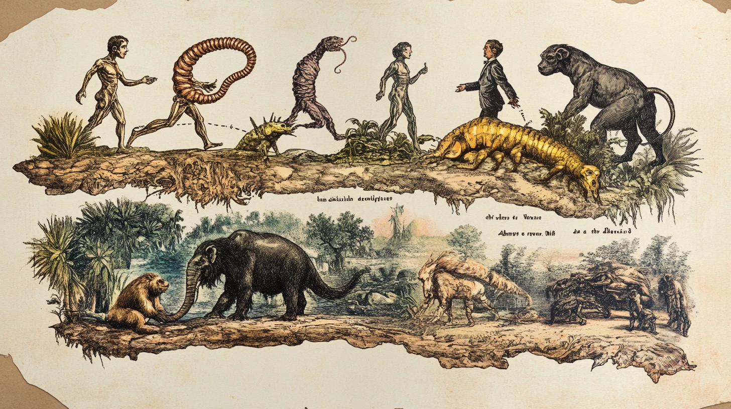 Humorvolles Evolutionsdiagramm über die Verwandlung von Mann und Frau