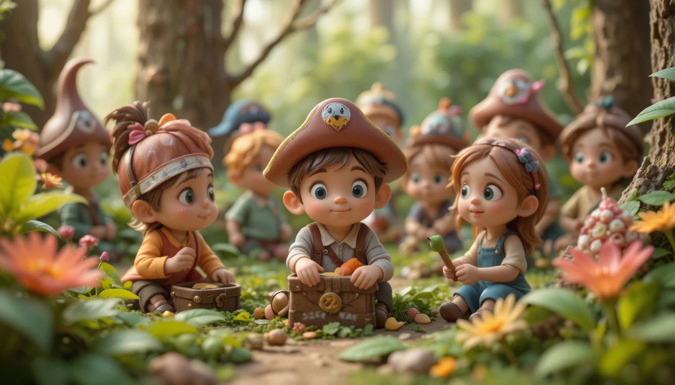 Cartoon forest kindergarten with playful summer vacation vibe