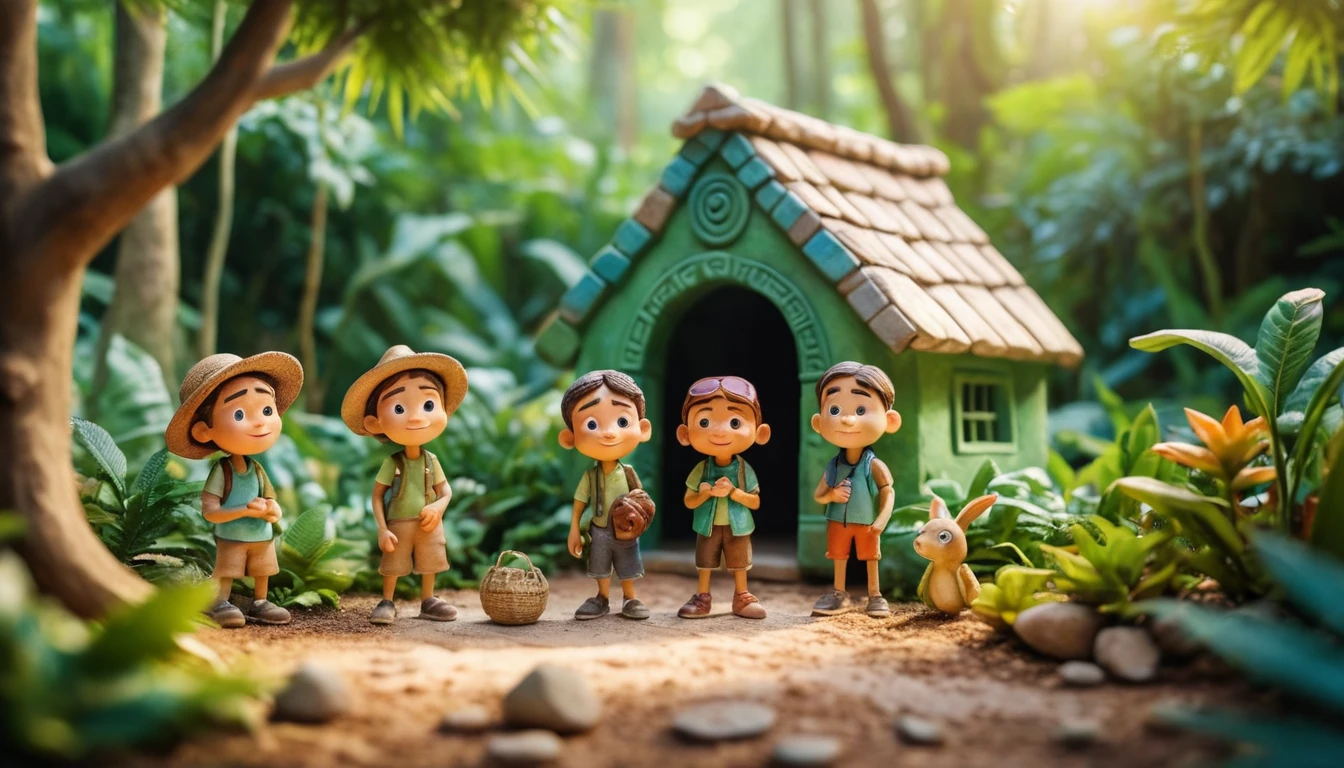 Adorables enfants en argile en vacances d’été dans une forêt