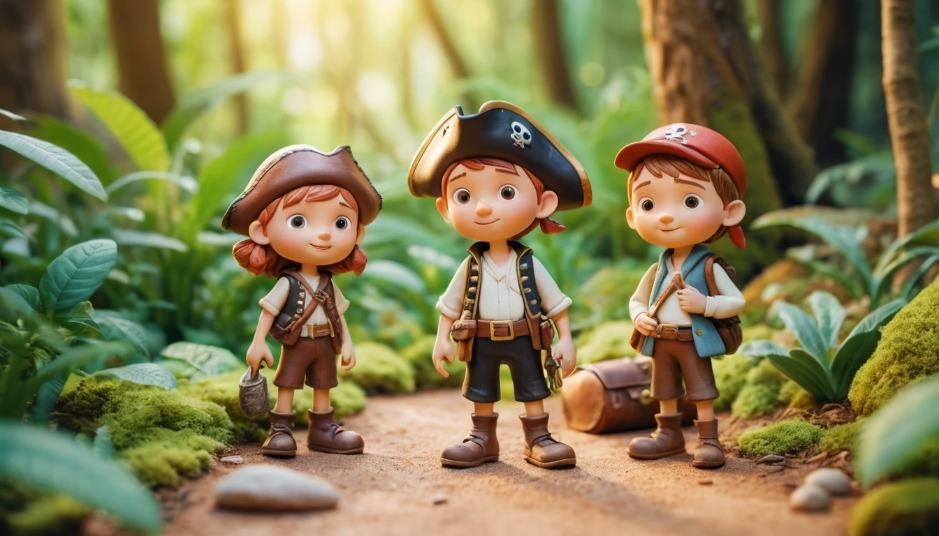 Fröhliche Tonkinder in den Sommerferien im Wald