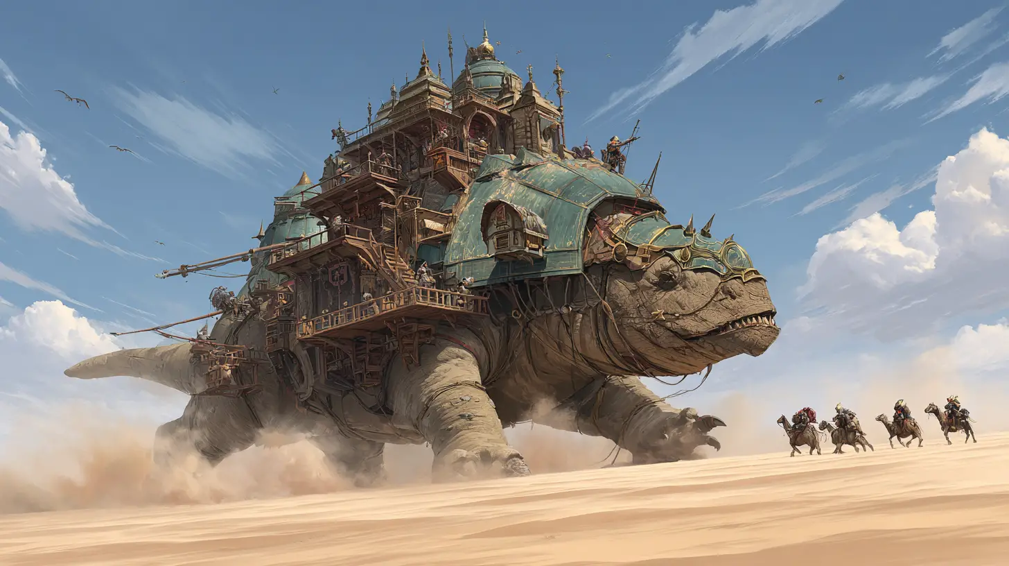 異星の砂丘を渡る巨獣に築かれた遊牧キャラバン都市