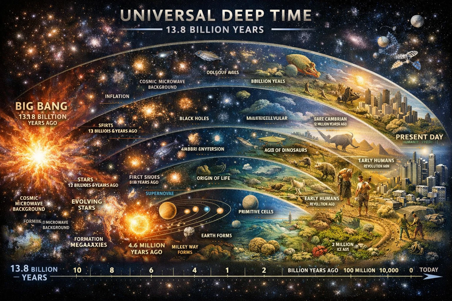 Frise chronologique du profond temps cosmique, de l’origine de l’univers à aujourd’hui