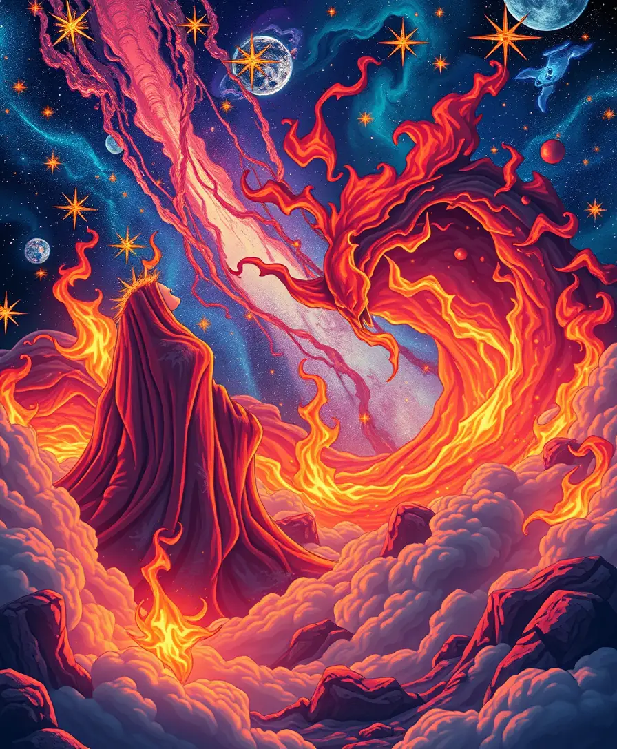 在俏皮超現實空間中舞動的宇宙之火