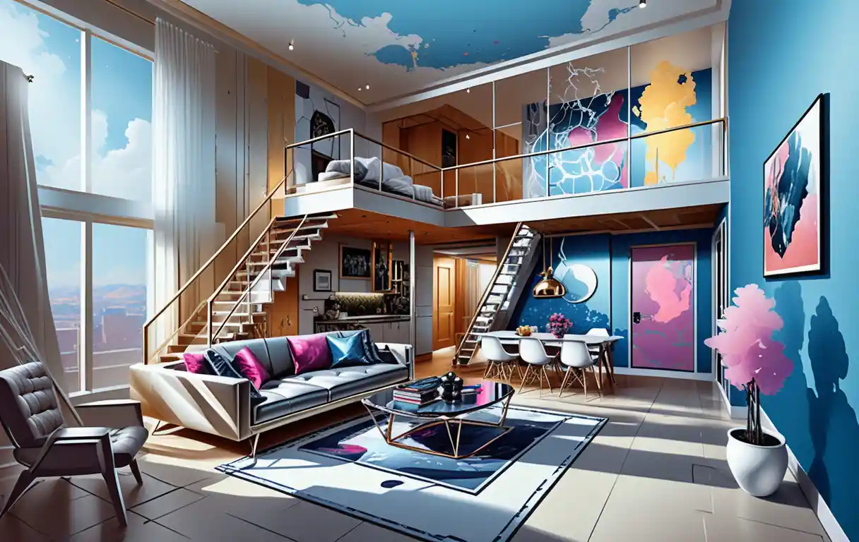 Isometric cutaway of a two story building interior design