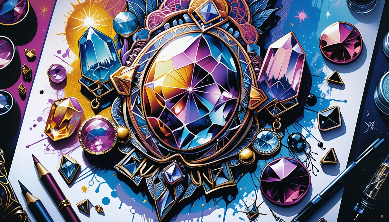 Mystische Edelstein-Schmuck-Tattoo-Illustration auf weißem Hintergrund