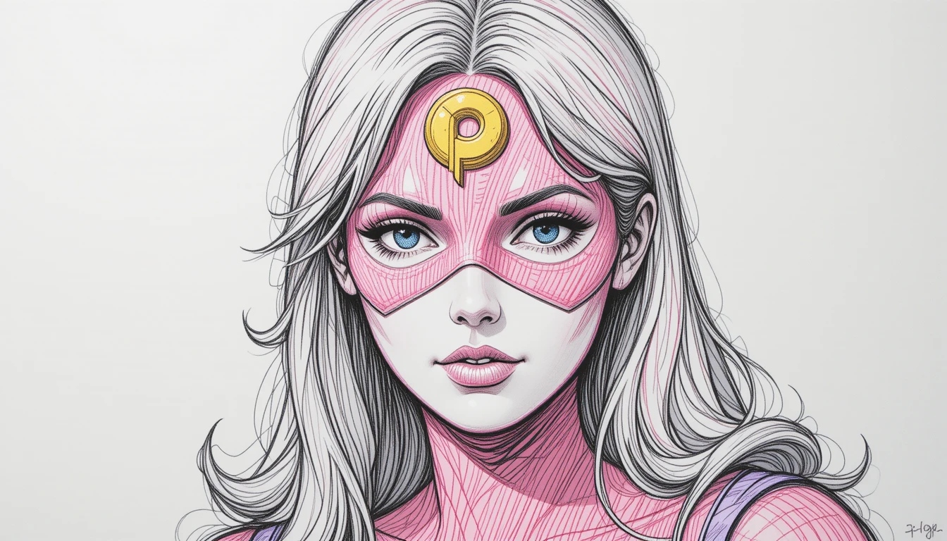 Esboço a lápis em close do rosto de uma super-heroína mascarada