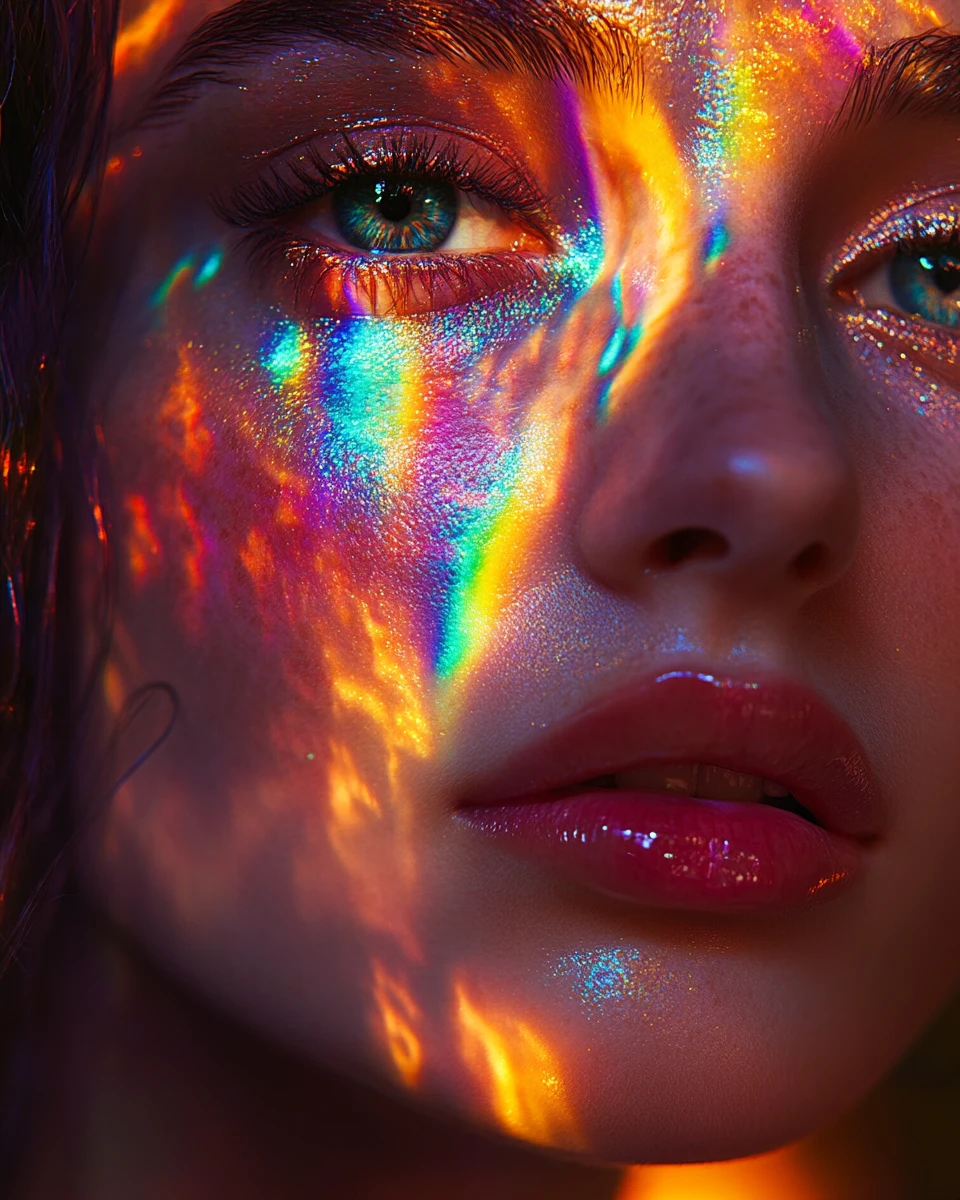 Retrato dramático e colorido de uma mulher deslumbrante em estúdio