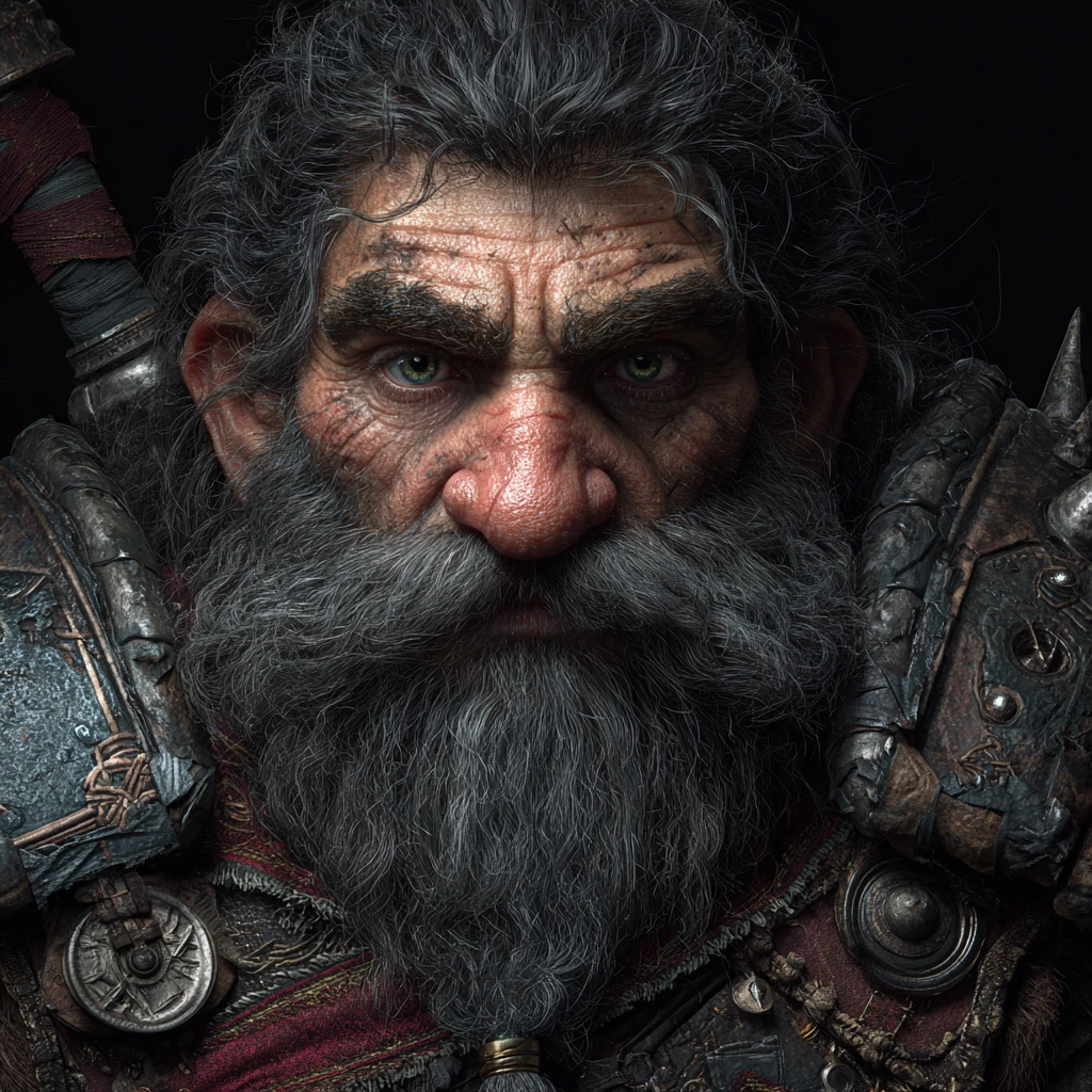Portrait de nain barbare aguerri en armure à pointes