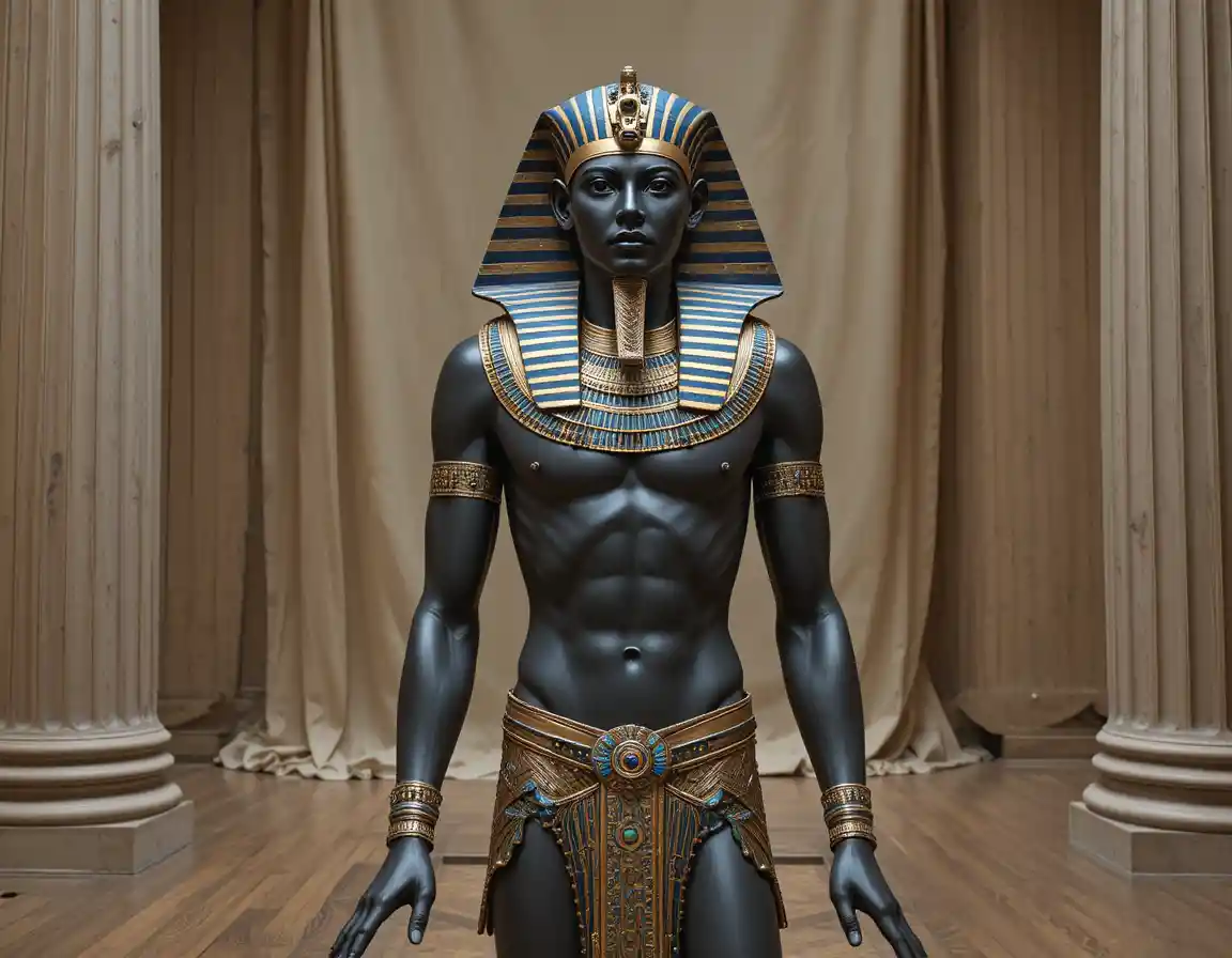 Egyptian pharaoh male model in studio museum setting