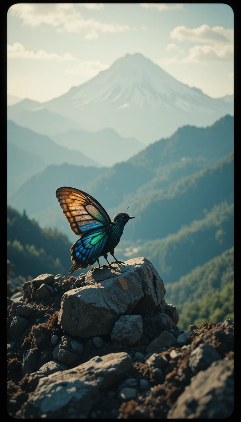 Insecte fantastique reposant au sommet brumeux d’une montagne japonaise