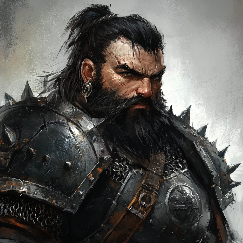 Barbare nain aguerri en armure fantasy à pointes
