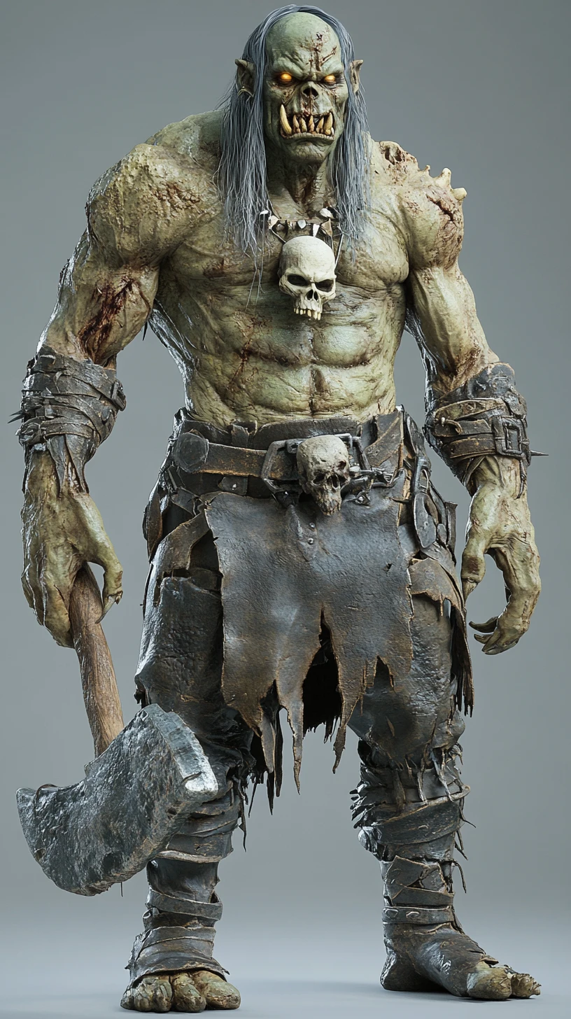 Guerrier orc zombie gigantesque rendu en 3D détaillée