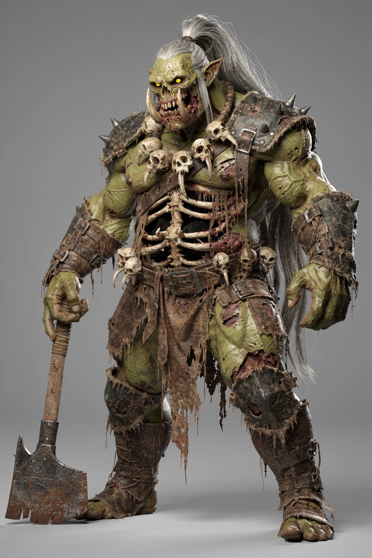 Rendu 3D en pied d’un gigantesque guerrier orc zombie