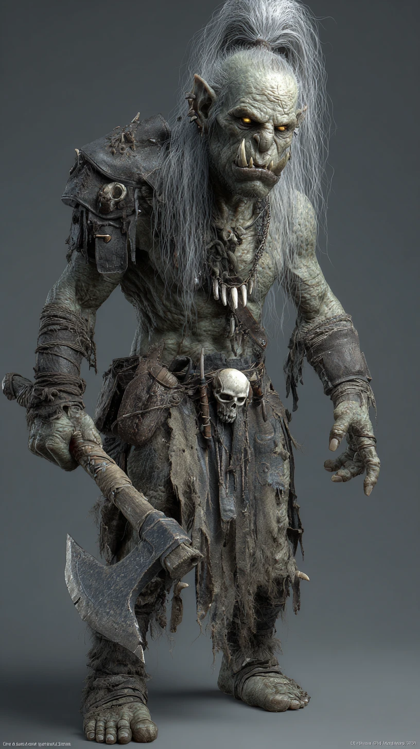 Gigantischer Zombie-Ork-Krieger mit freiliegenden Knochen und Axt