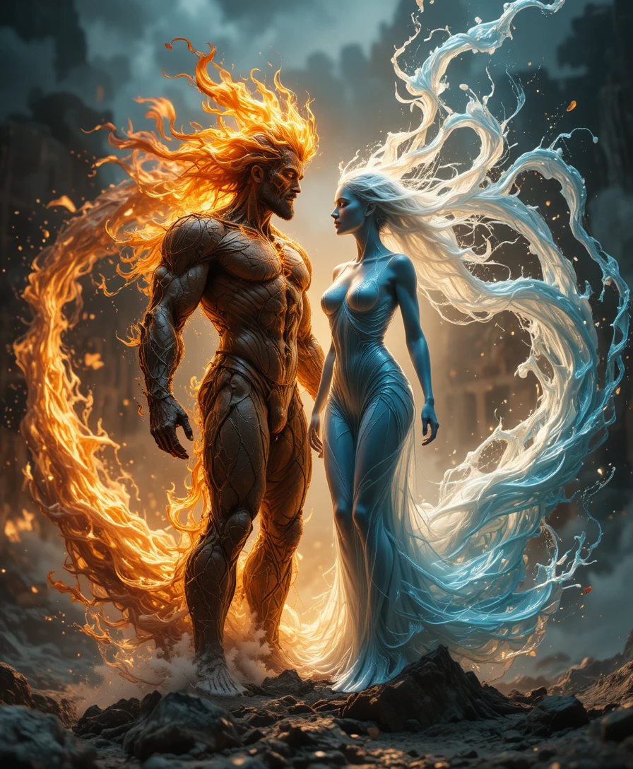 Elemental Adam and Eve Emerging from Chaotic Forces