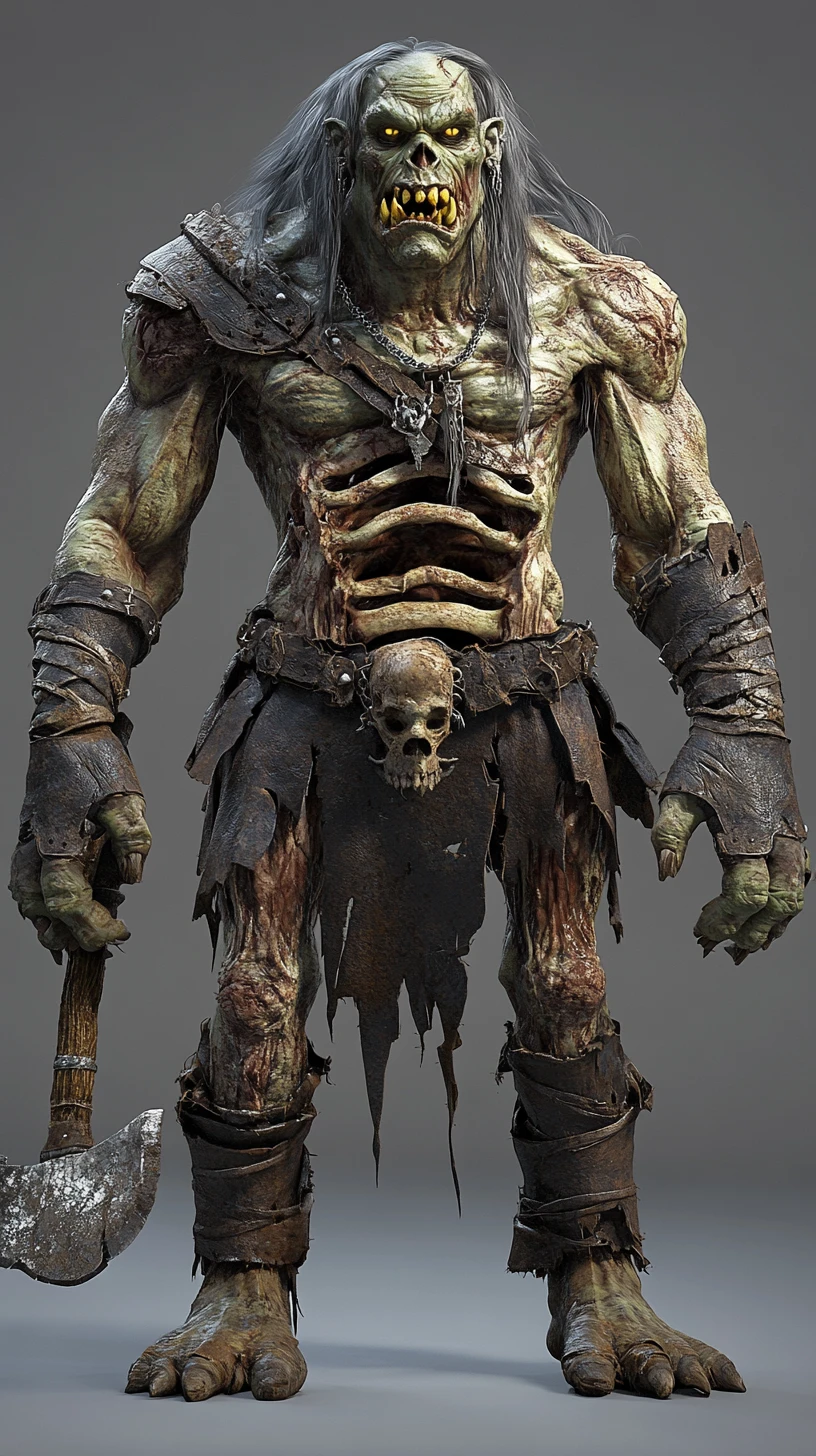 Gigantischer Zombie-Ork-Krieger in detailliertem 3D gerendert