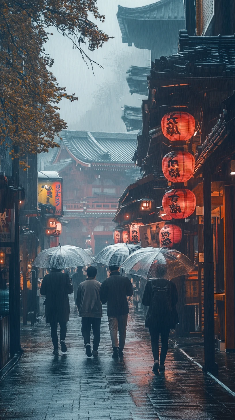 Rua futurista de Asakusa em densa neblina matinal