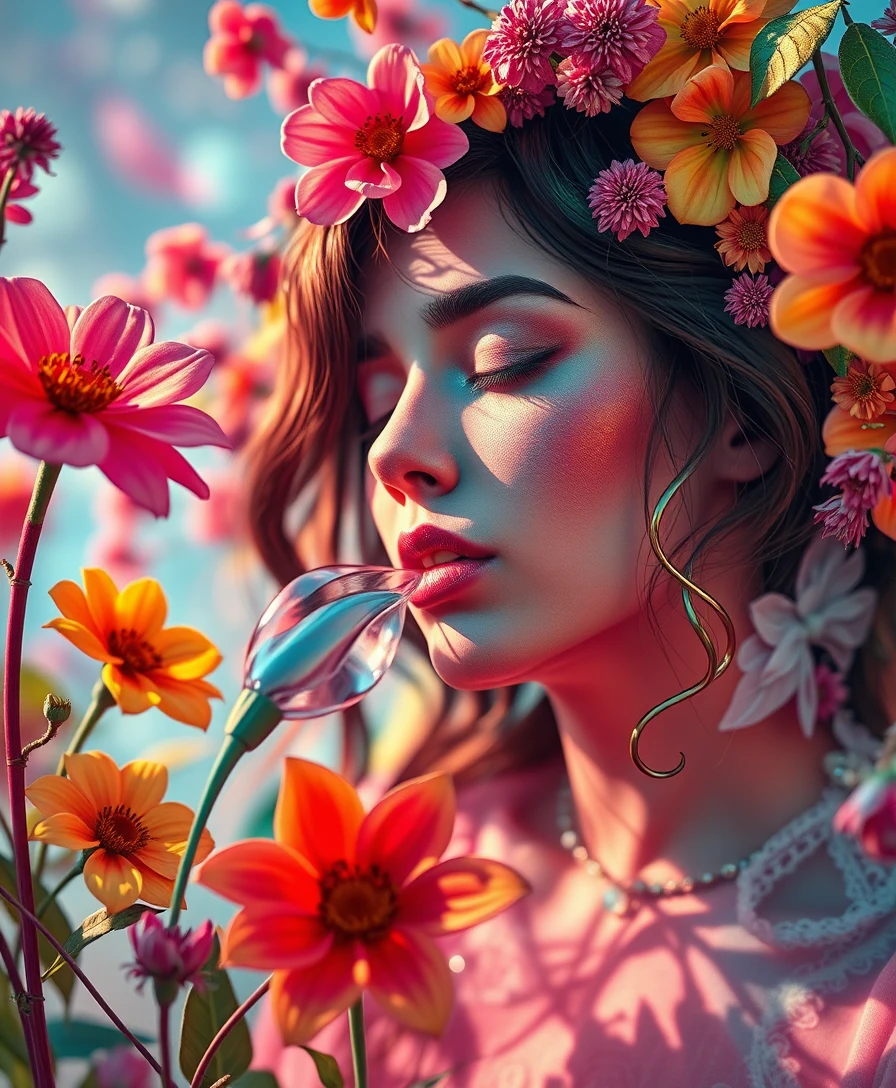 Paisagem de fantasia surreal em cores vibrantes da natureza