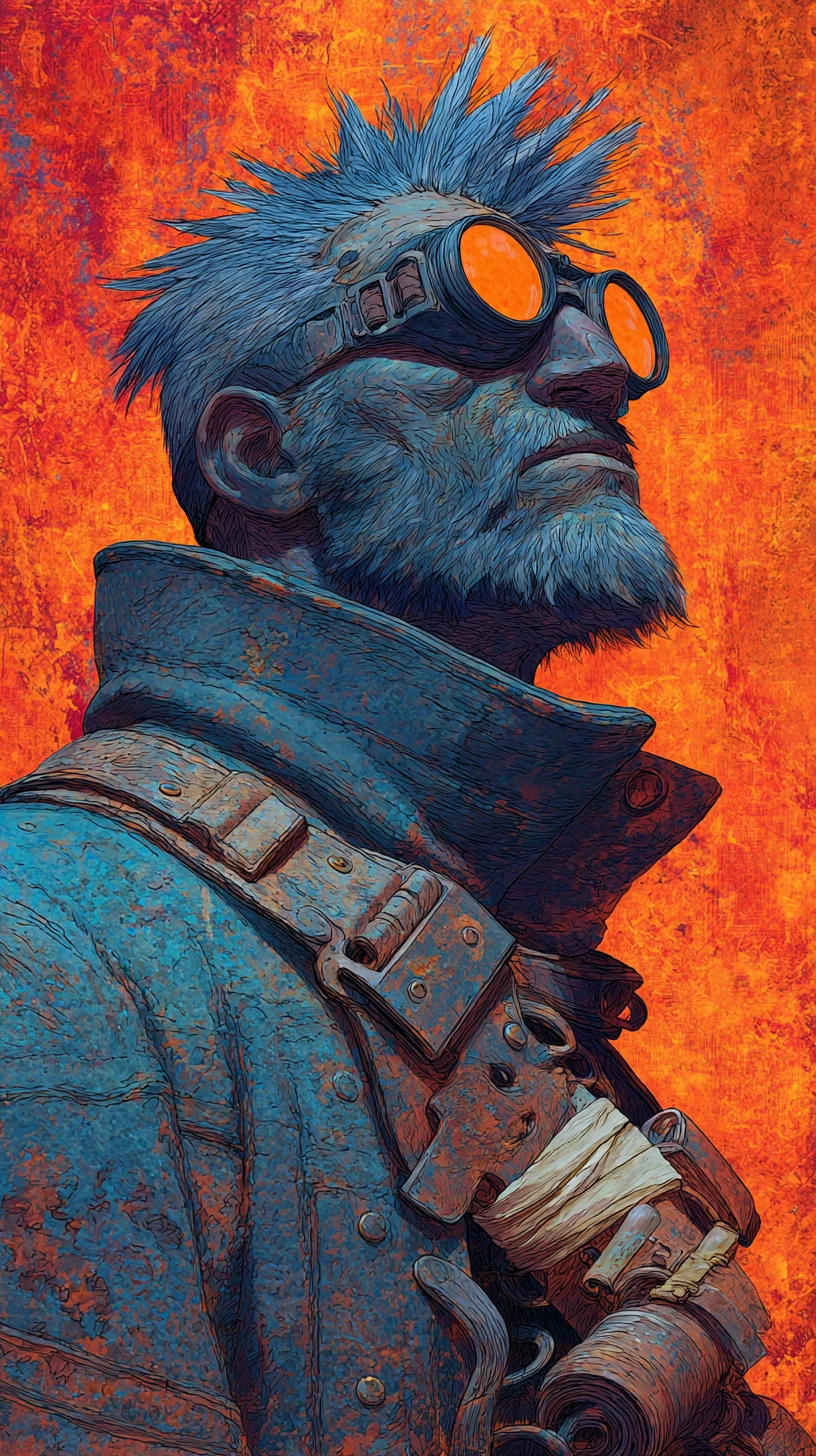 Portrait de guerrier steampunk avec lunettes lumineuses et cape