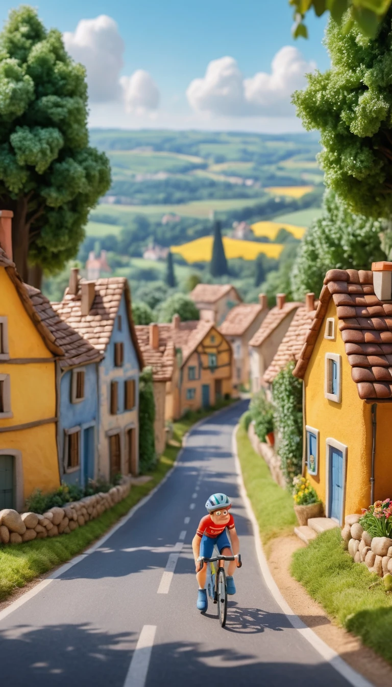 ほのぼのとしたフランスの村を走るユニークな粘土サイクリストたち