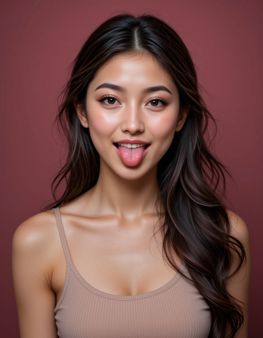 年輕混血亞洲女性的俏皮微笑人像
