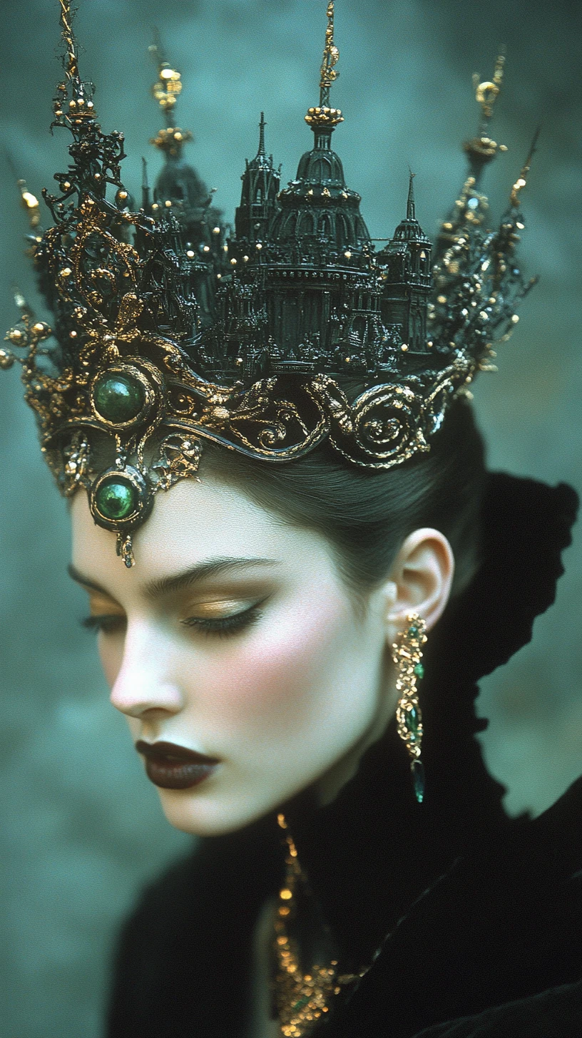Reine de dark fantasy avec couronne de cristal vivant