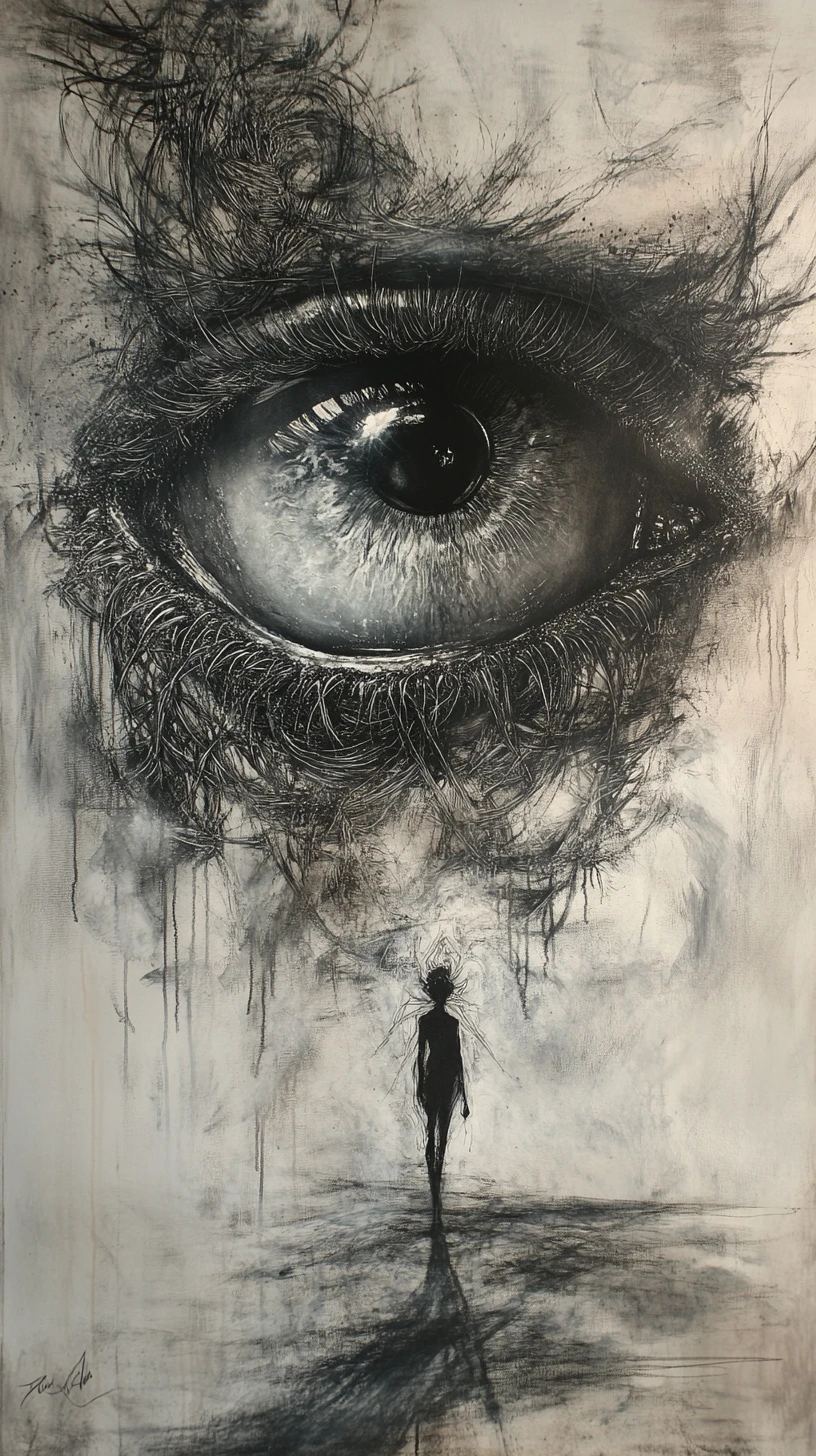 Retrato de alienígena com grandes olhos reflexivos em estilo abstrato