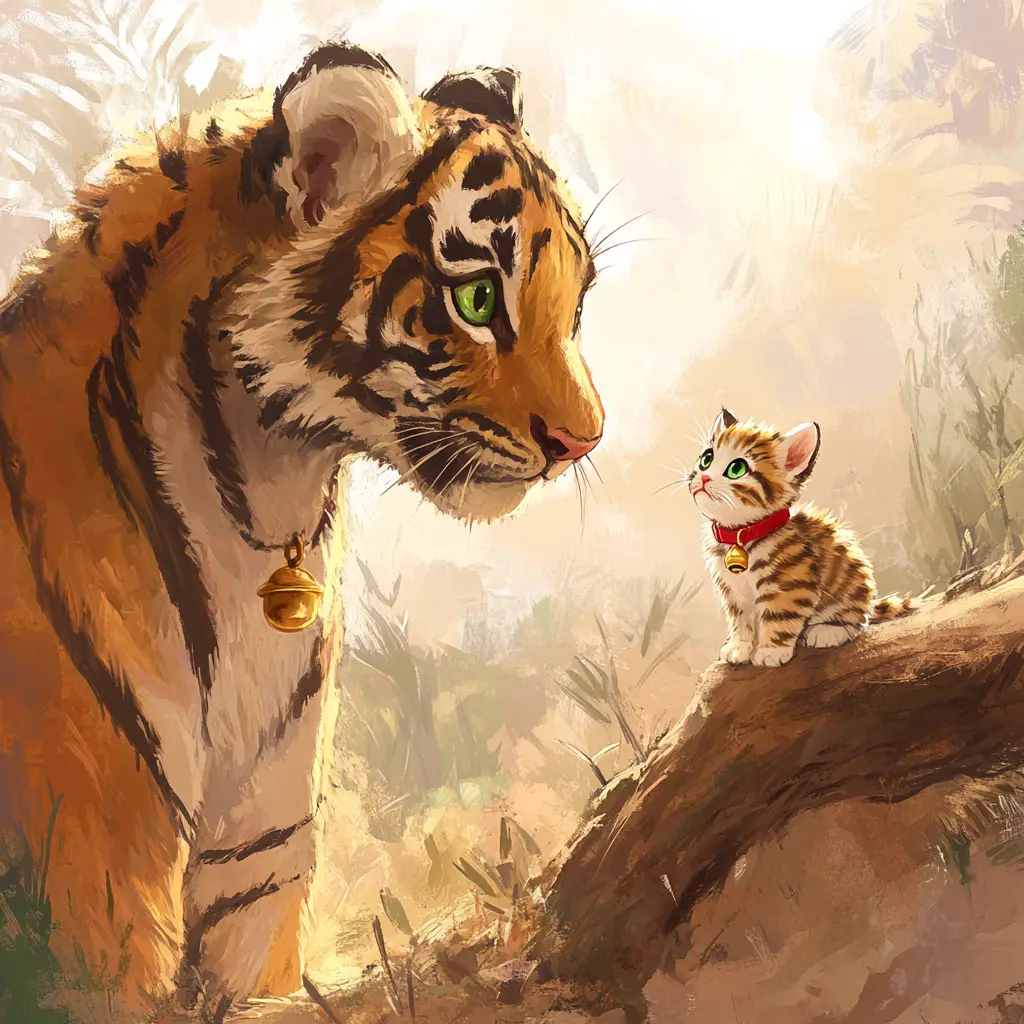 Junger Tiger und Kätzchen in verspielter afrikanischer Landschaft