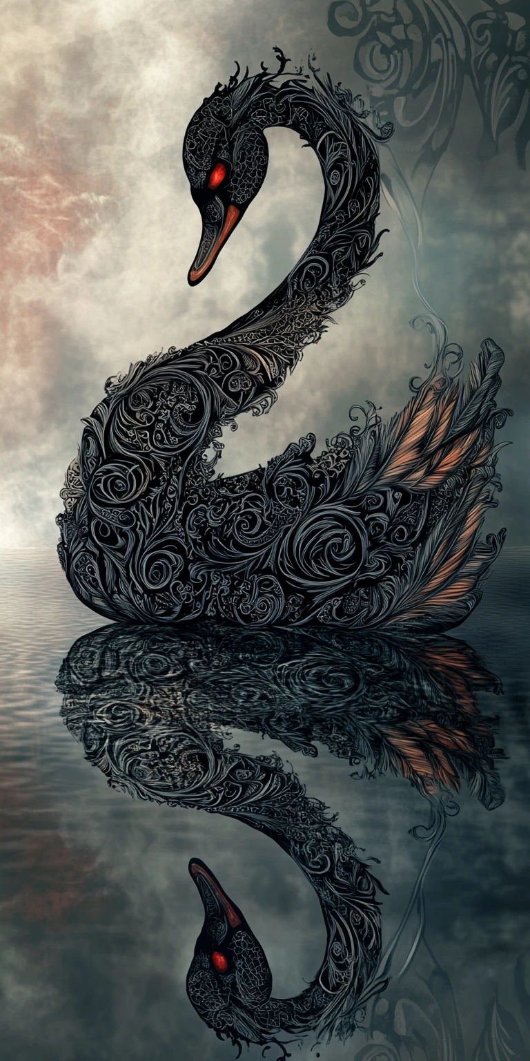 Cygne gothique élégant aux motifs de dark fantasy complexes