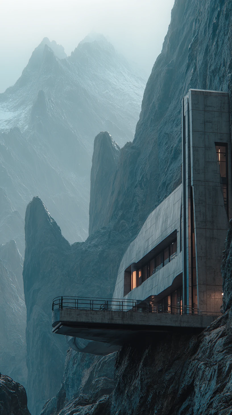 Architettura Futuristica di Montagna su un Lontano Pianeta Alieno