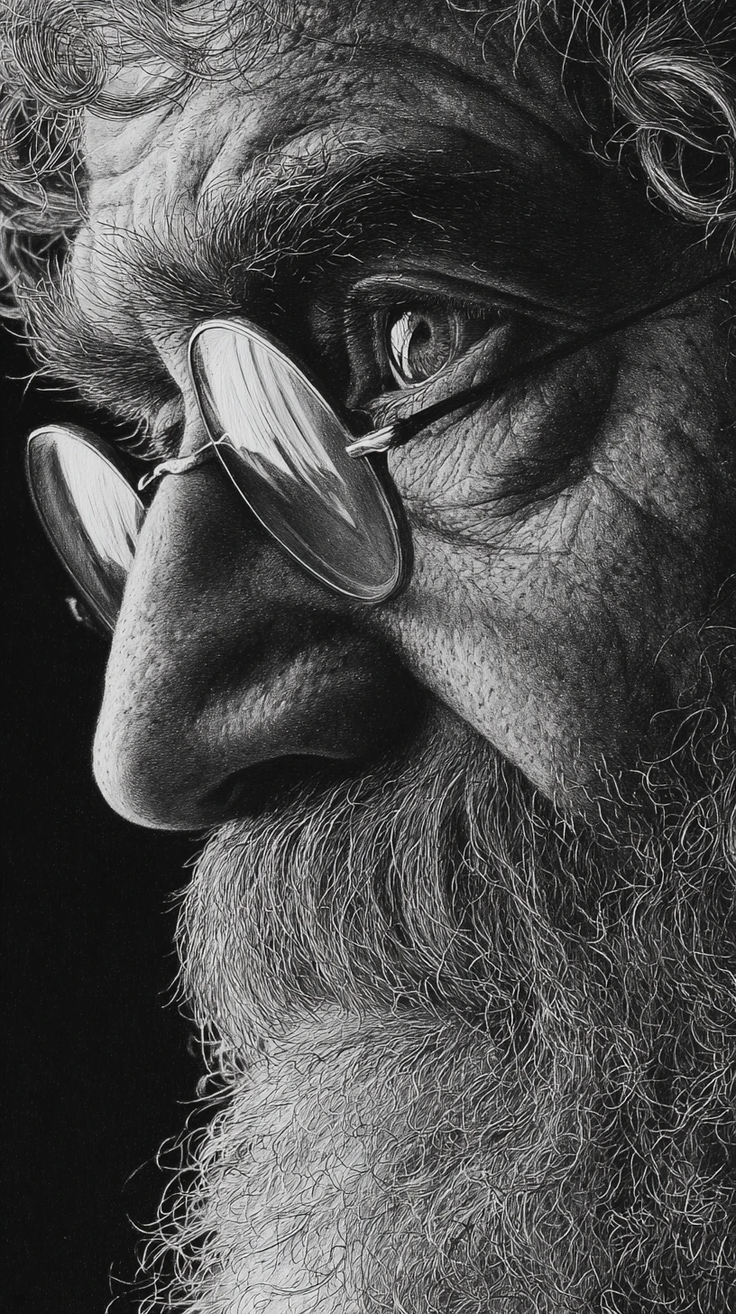 Retrato dramático a lápis em close de um homem envelhecido