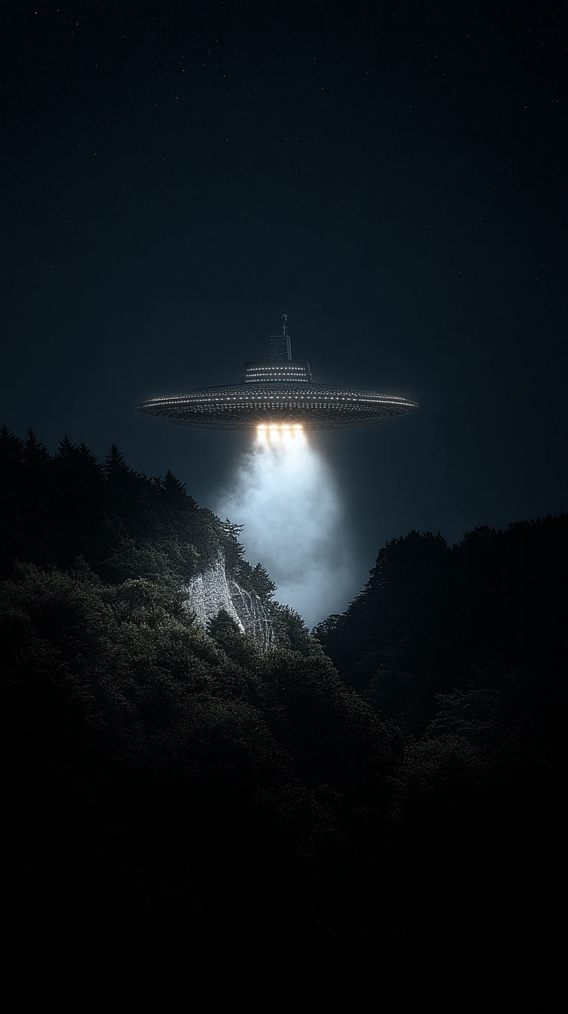 UFO con luci stroboscopiche nel cielo notturno rurale francese