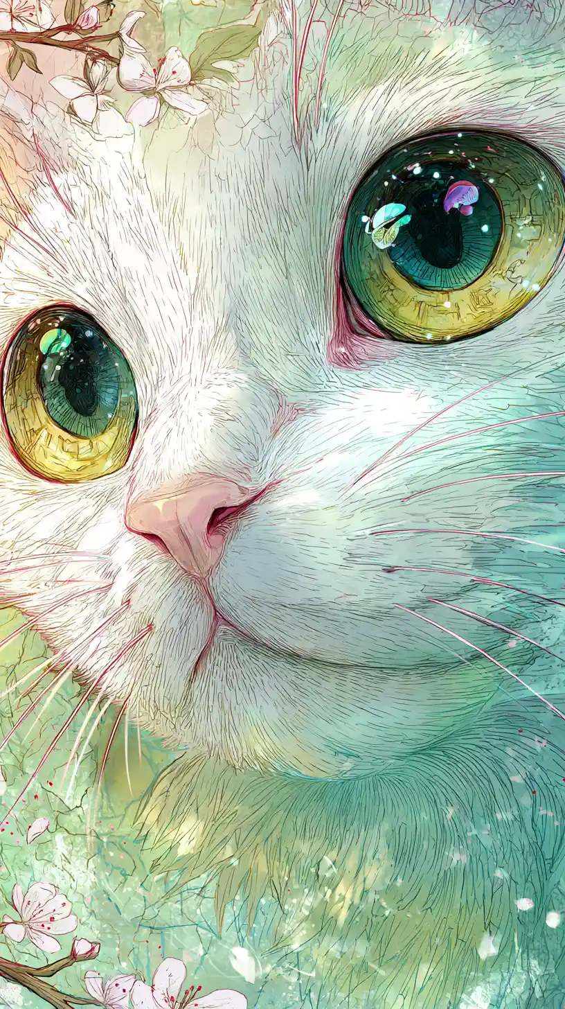Espírito de neko bebê encantado em close-up em tinta aquarela