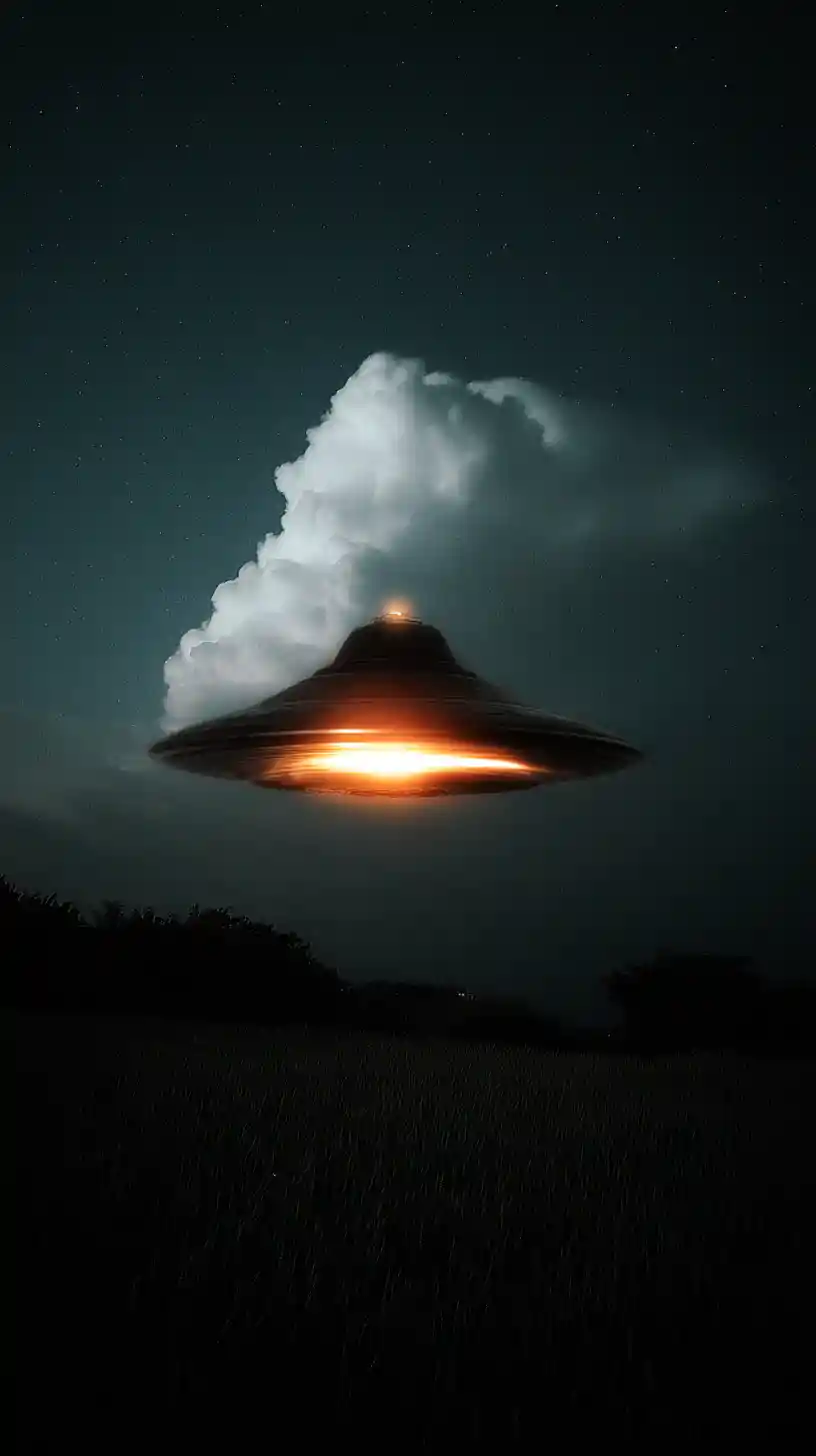UFO With Strobe Lights Over A French Rural Night Sky