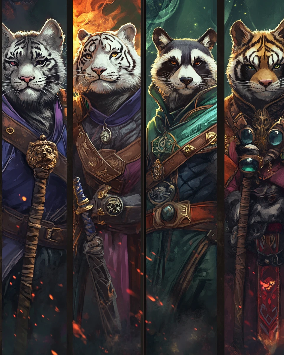 Roster di animali avventurieri fantasy nella schermata di selezione del gioco