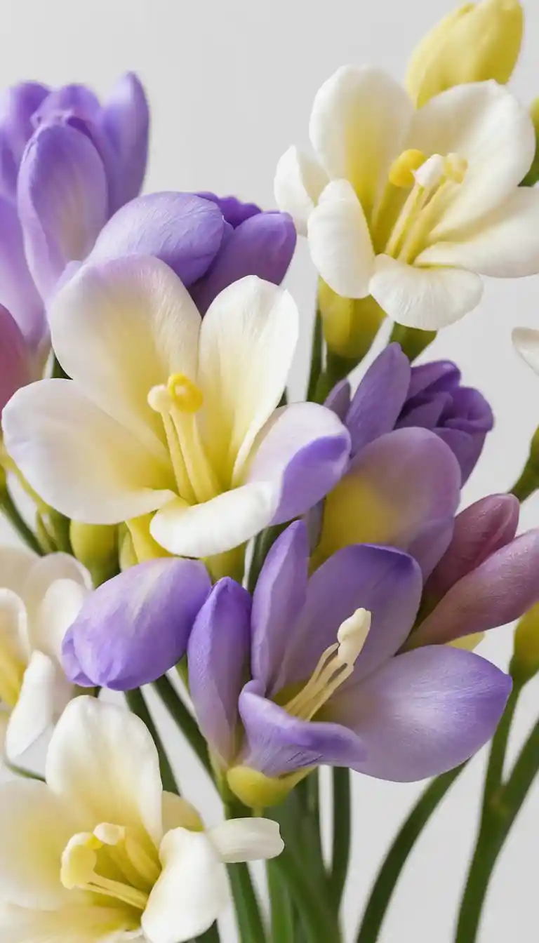 Delicate freesia flowers in soft digital watercolor animation