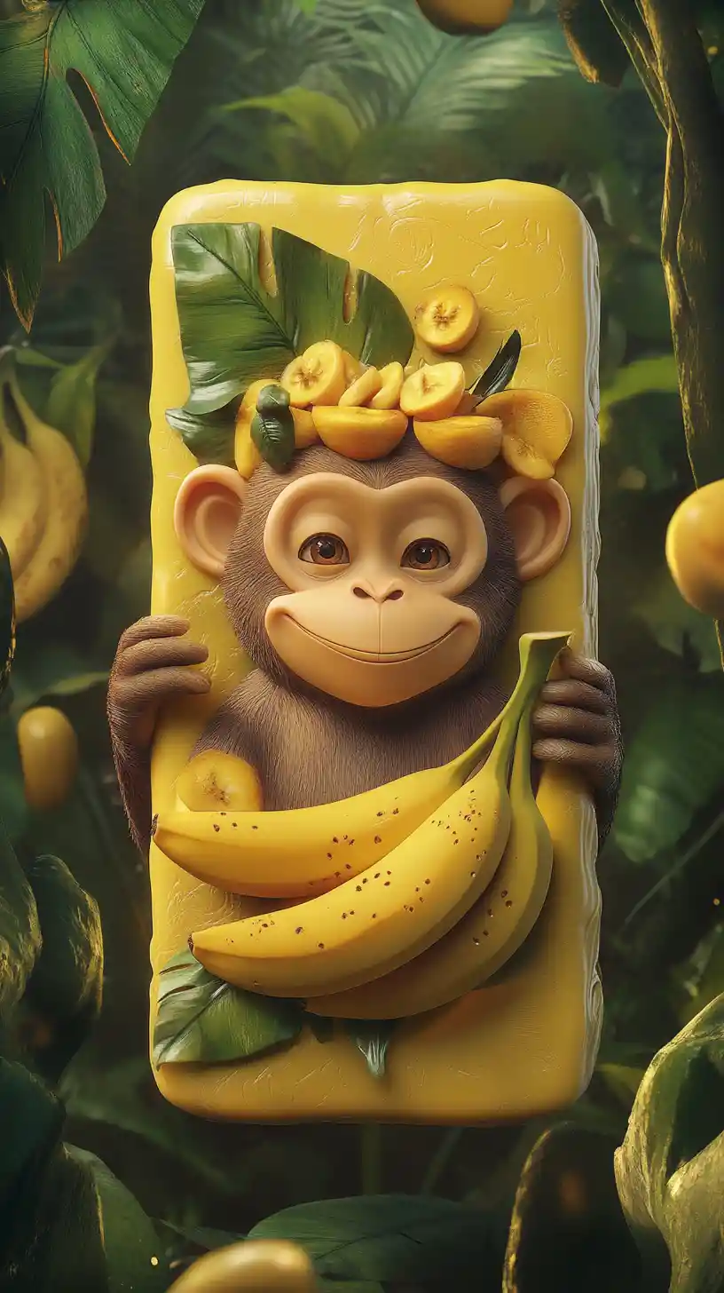 Chewing-gum à la banane avec singe couronné dans la jungle tropicale