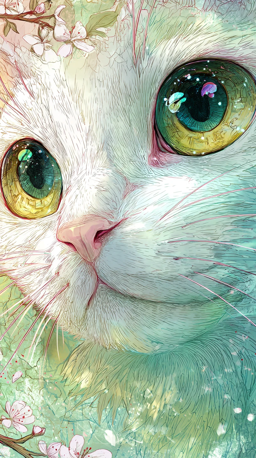Espírito de neko bebê encantado em close-up em tinta aquarela