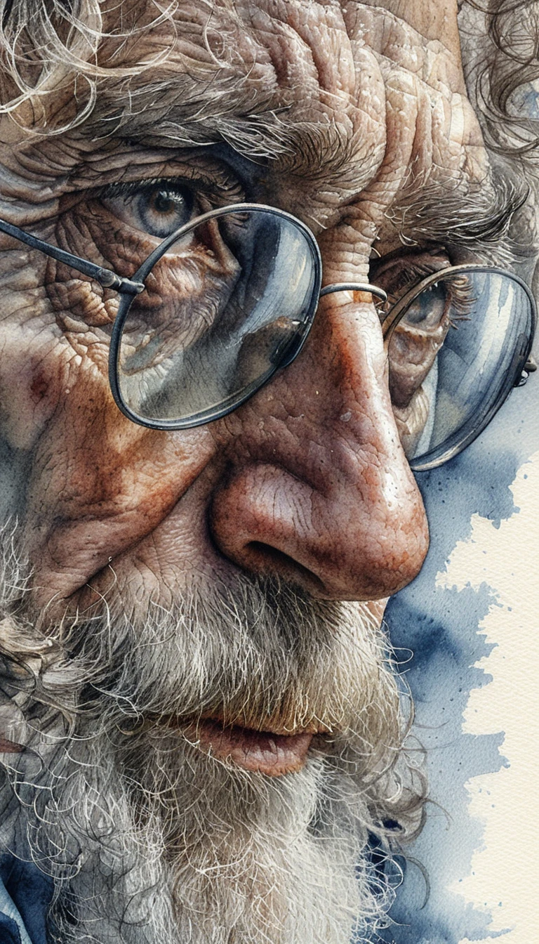 Retrato em close de lápis de um senhor de óculos