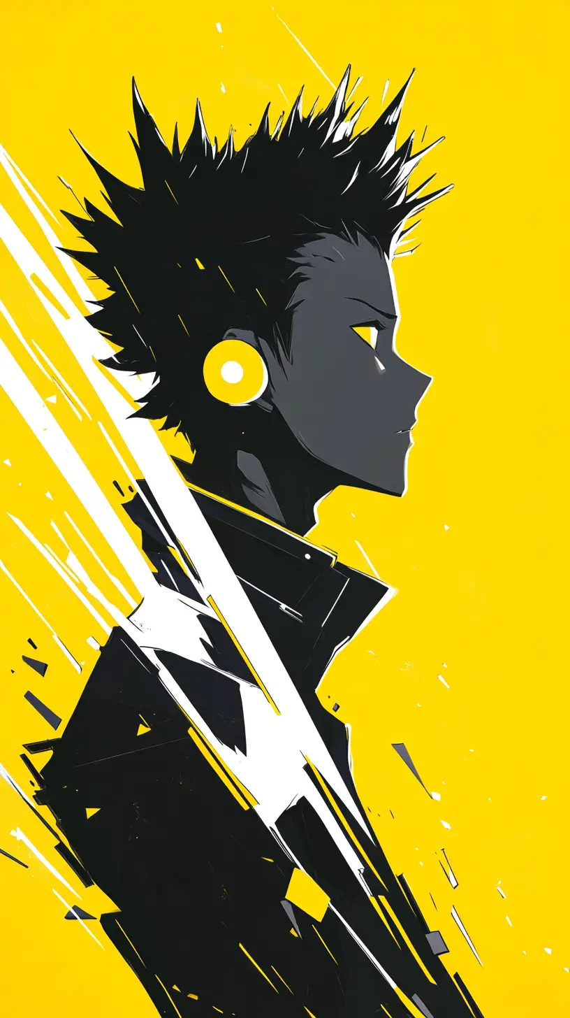 Stylized anime male profile portrait in bold yellow