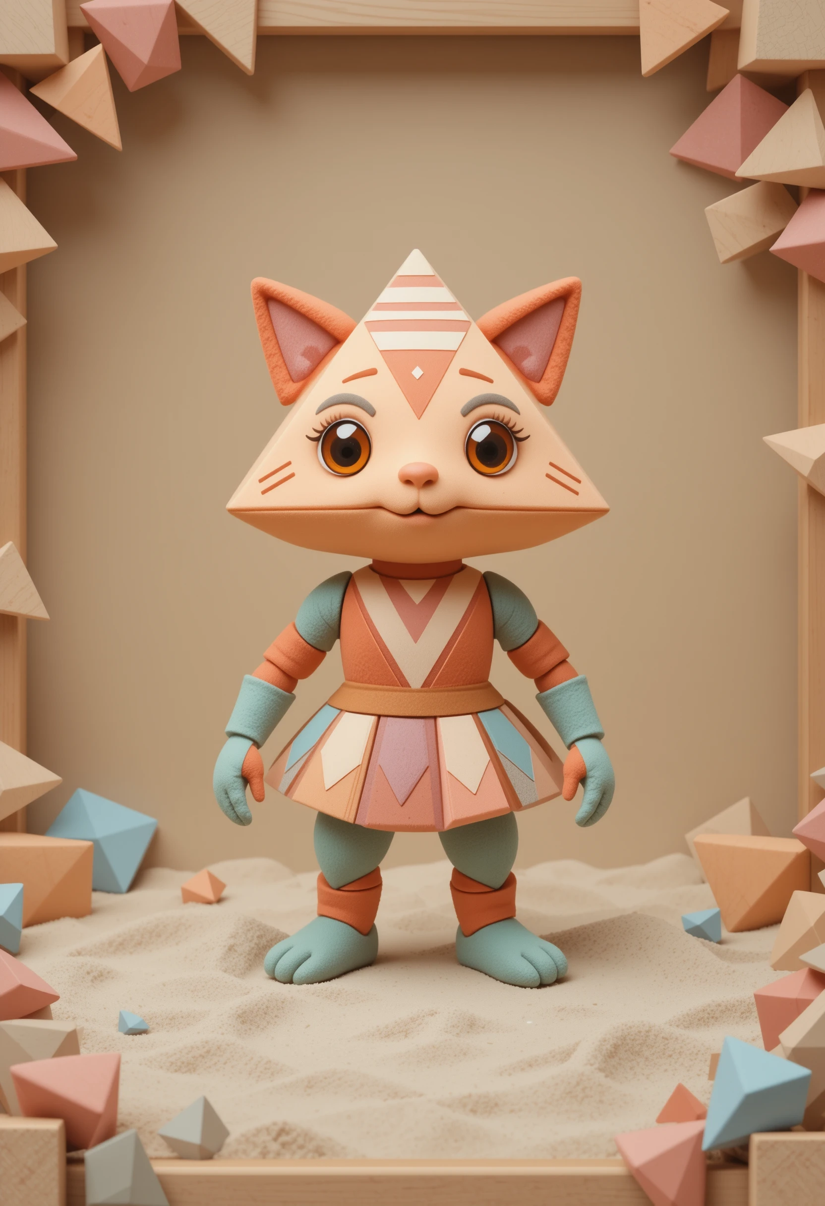 Geometric Cartoon Character Built From Soft Pyramid Shapes