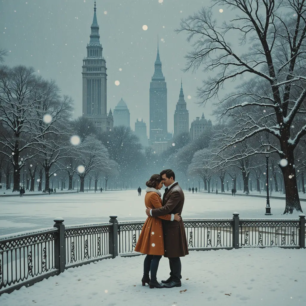 Coppia che si abbraccia da sola nella bufera di neve a Central Park