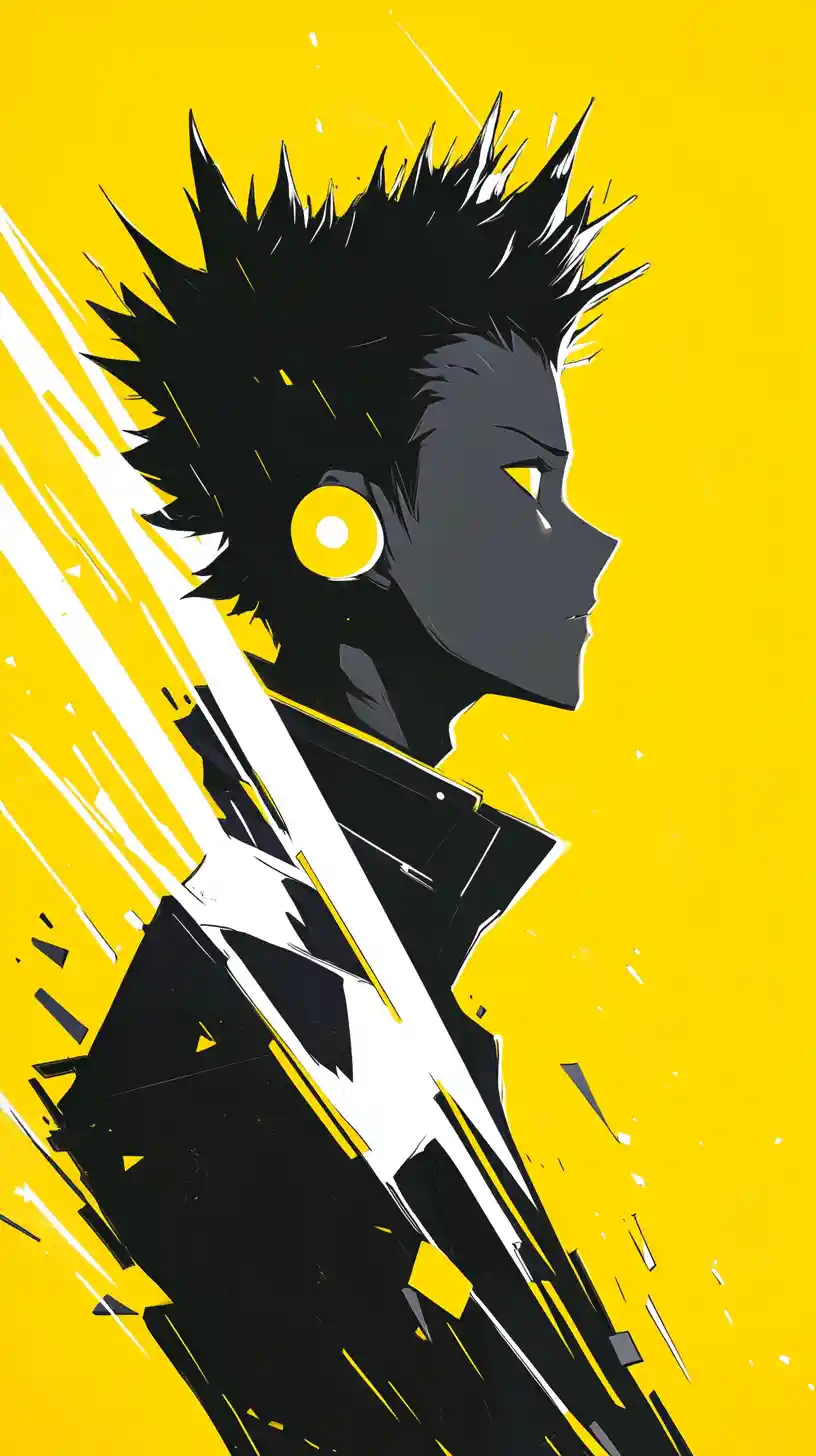 Ritratto di profilo maschile in stile anime in giallo intenso