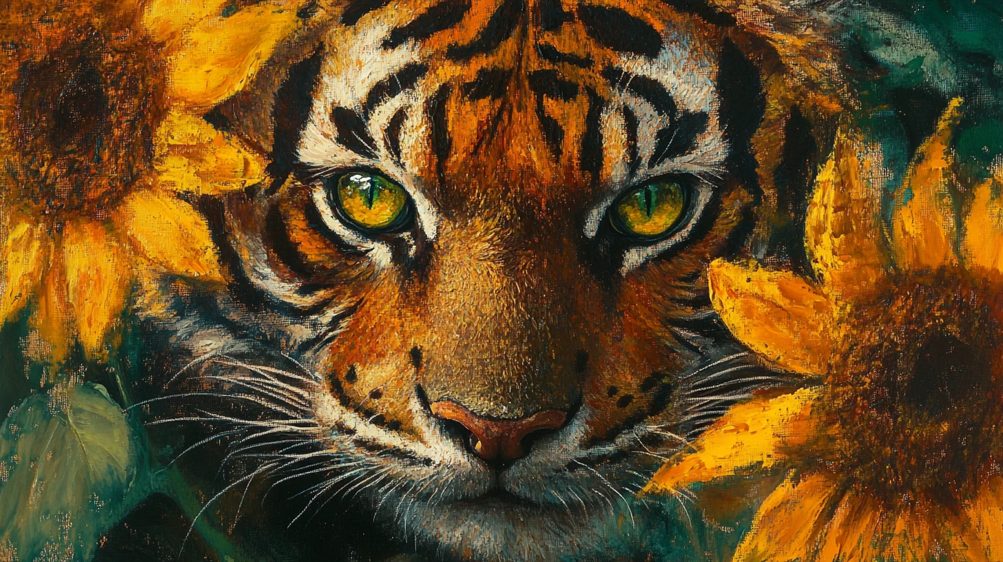 Impressionistischer Tiger, der aus dem Rahmen auf den Betrachter zukommt