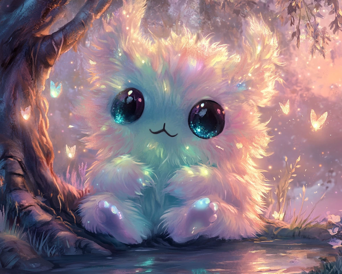 Créature Fantastique Chibi Féérique près d’un Arbre Magique