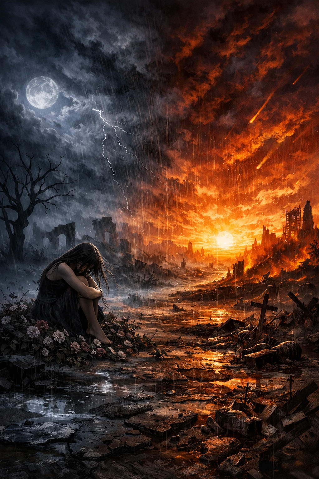 Cuore fragile che svanisce in un mondo apocalittico oscuro