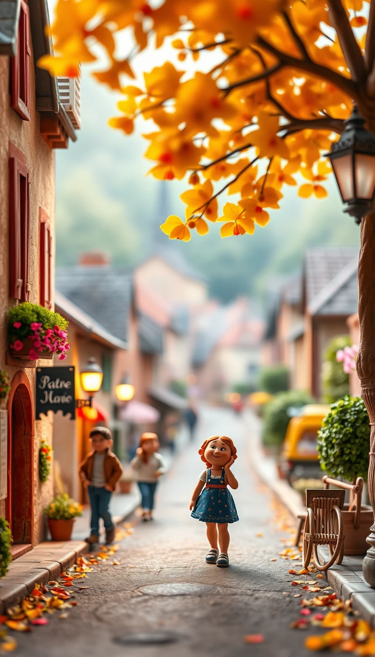 Ciclistas de plastilina al estilo Pixar corriendo por un pueblo francés